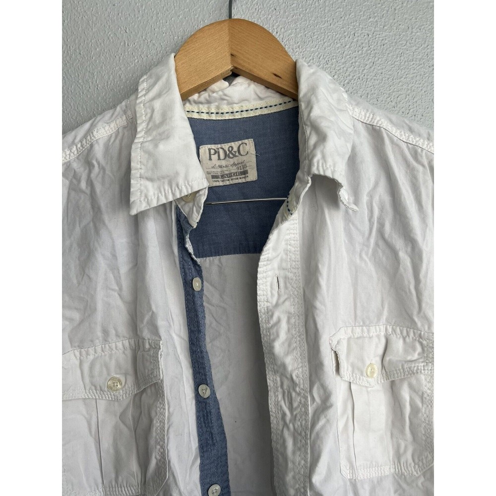 PD&C White Button Down Short Sleeve Collared Polo M - Picture 3 of 10